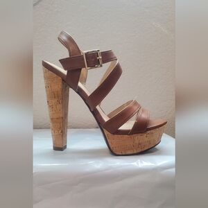 Shi Strappy Strappy Platform Cork Ankle Strap High Heel Sandals Size 9